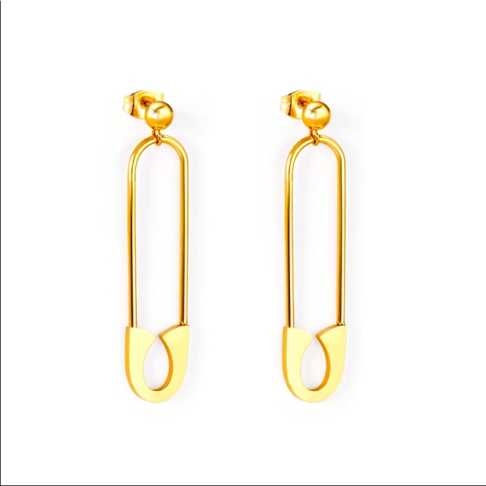 NWT gold planted safety pin drop earrings jewelry